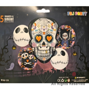 SET DE GLOBOS METALIZADO CALAVERA 5 UNIDADES X 1